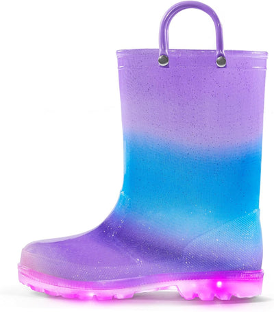 Kids Rain Boots, Waterproof Light up Boots with Easy-On Handles