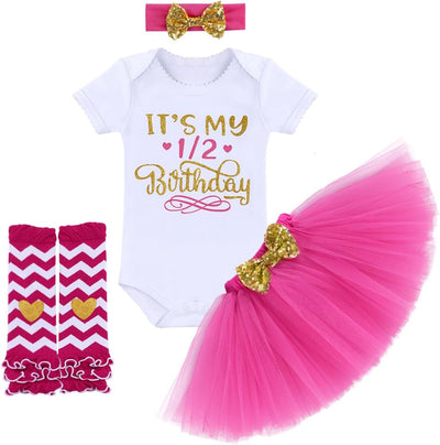 Birthday Outfit Baby Girls Romper+Ruffle Tulle Skirt+Sequins Bow Headband+Leg Warmers Cake Smash Dress Clothes 4Pcs Set