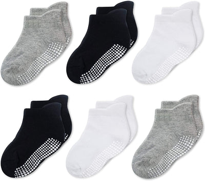 Ankle Style Socks with Grippers for Little Girls & Boys, Infants, Toddlers, Children - 6 & 9 Pairs