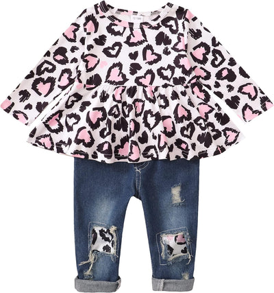 Baby Girl Clothes 12 18 24 Months Outfits for Infant Toddler Denim Girls' Clothing Ruffle Top Ripped Jeans Pant Sets